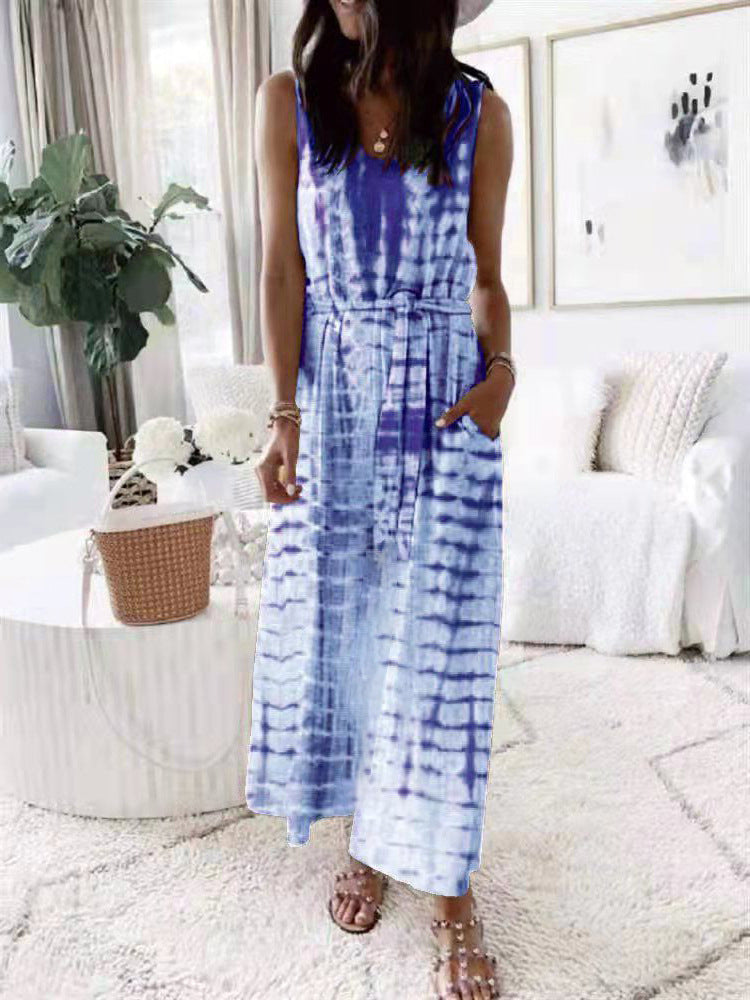 Lunimesd Elastic Waist Sleeveless Casual Maxi Dress