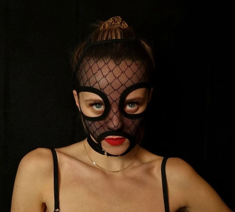 Black Fishnet Half-Face Mask