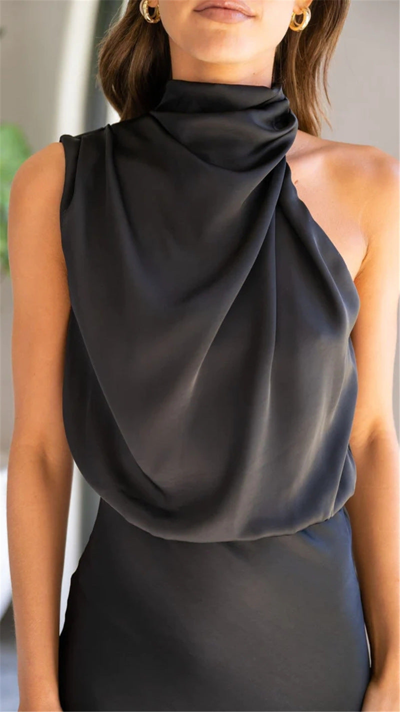Lunimesd Sleeveless Hanging Neck Solid Color Satin Dress(6 Colors)