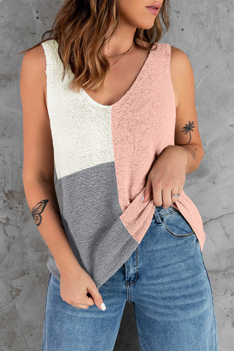 Lunimesd Splicing Collision Knit Top