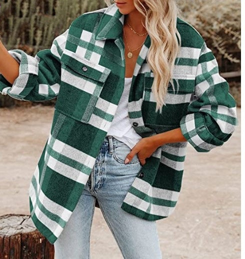 Lunimesd Loose Plaid Shirt Coat