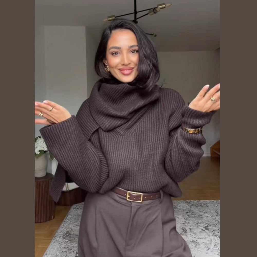 NEW ARRIVAL WOMEN'S SCARF PULLOVER KNIT TOP