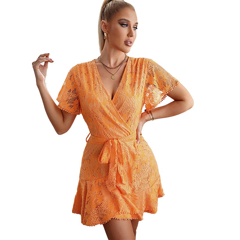 Lunimesd V-Neck Belt Floral Dress