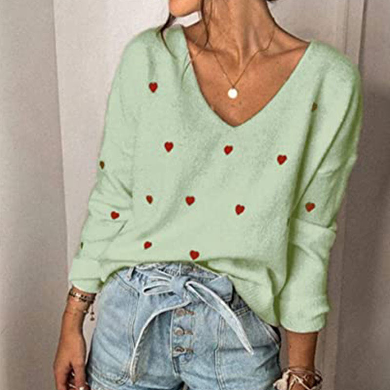 Lunimesd Love Polka Dot V-Neck Sweater