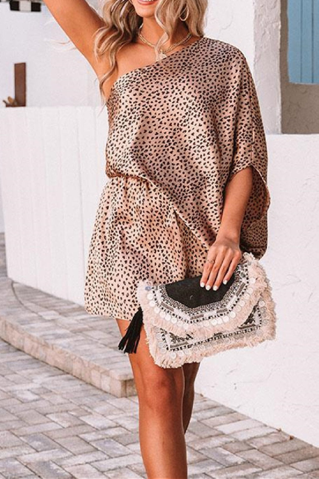 Lunimesd One Shoulder Leopard Mini Dress