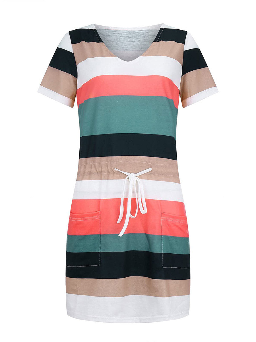 Lunimesd Striped Drawstring Dresses（6 colors）