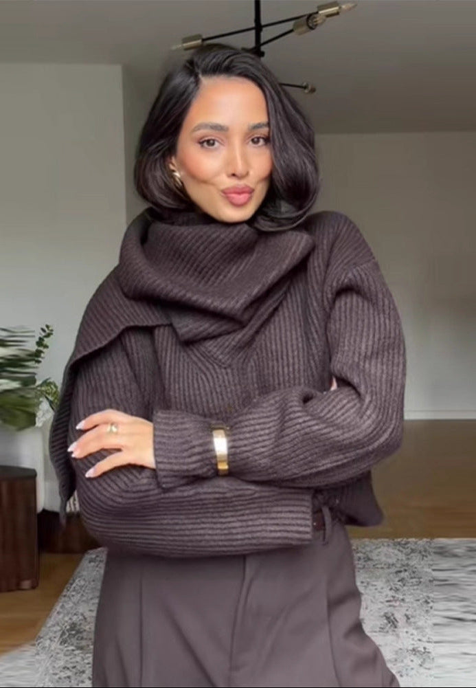 NEW ARRIVAL WOMEN'S SCARF PULLOVER KNIT TOP