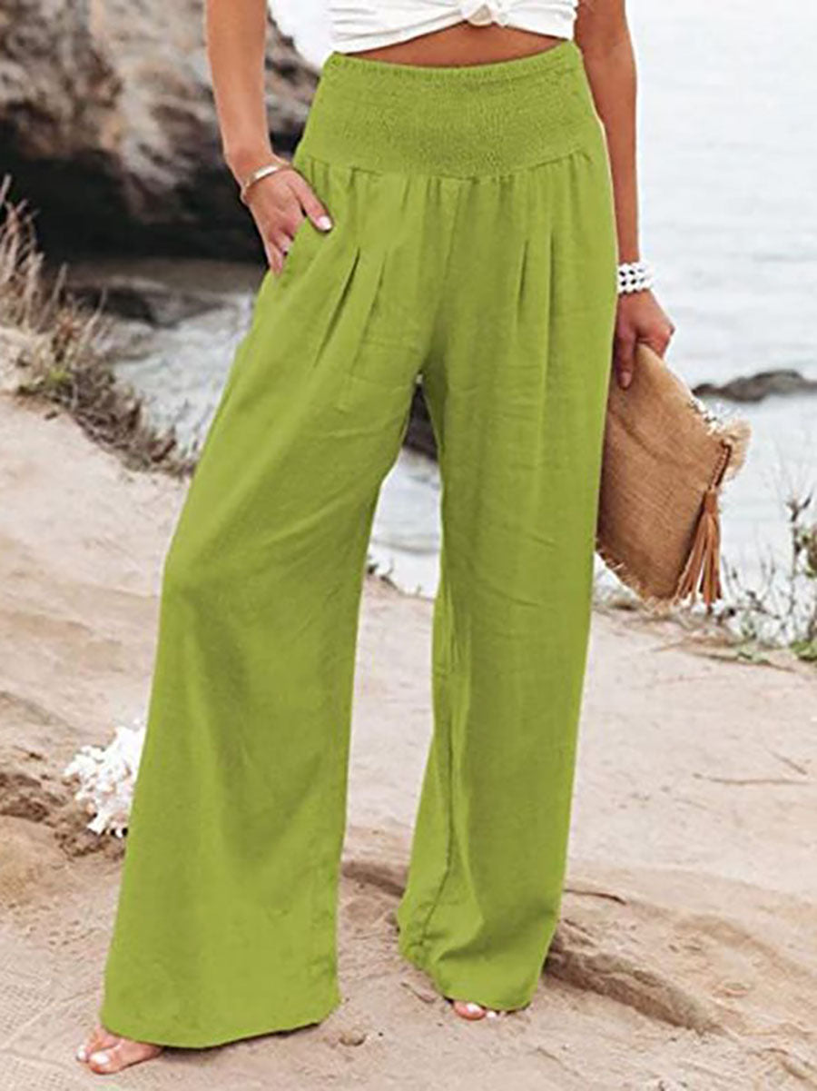 Lunimesd Fresh Air Linen Blend Pocketed Smocked Pants(10 Colors)
