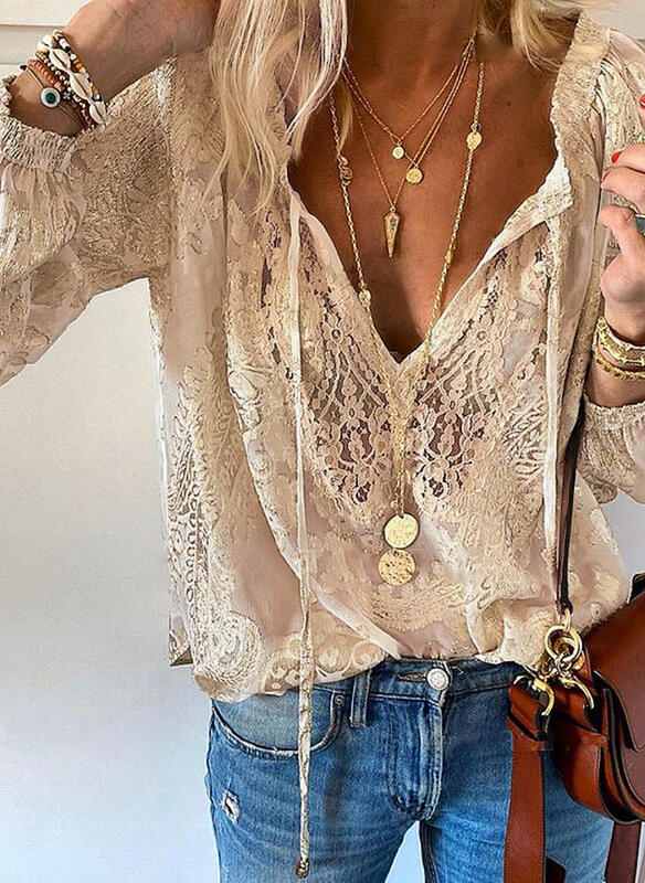 Lunimesd Printed Solid Color Lace Shirt
