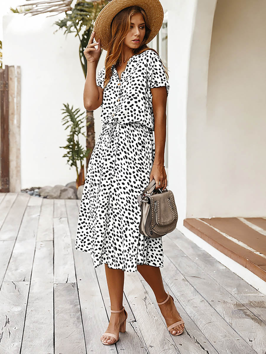 Lunimesd Polka Dot Short-Sleeve Dress(7 colors)