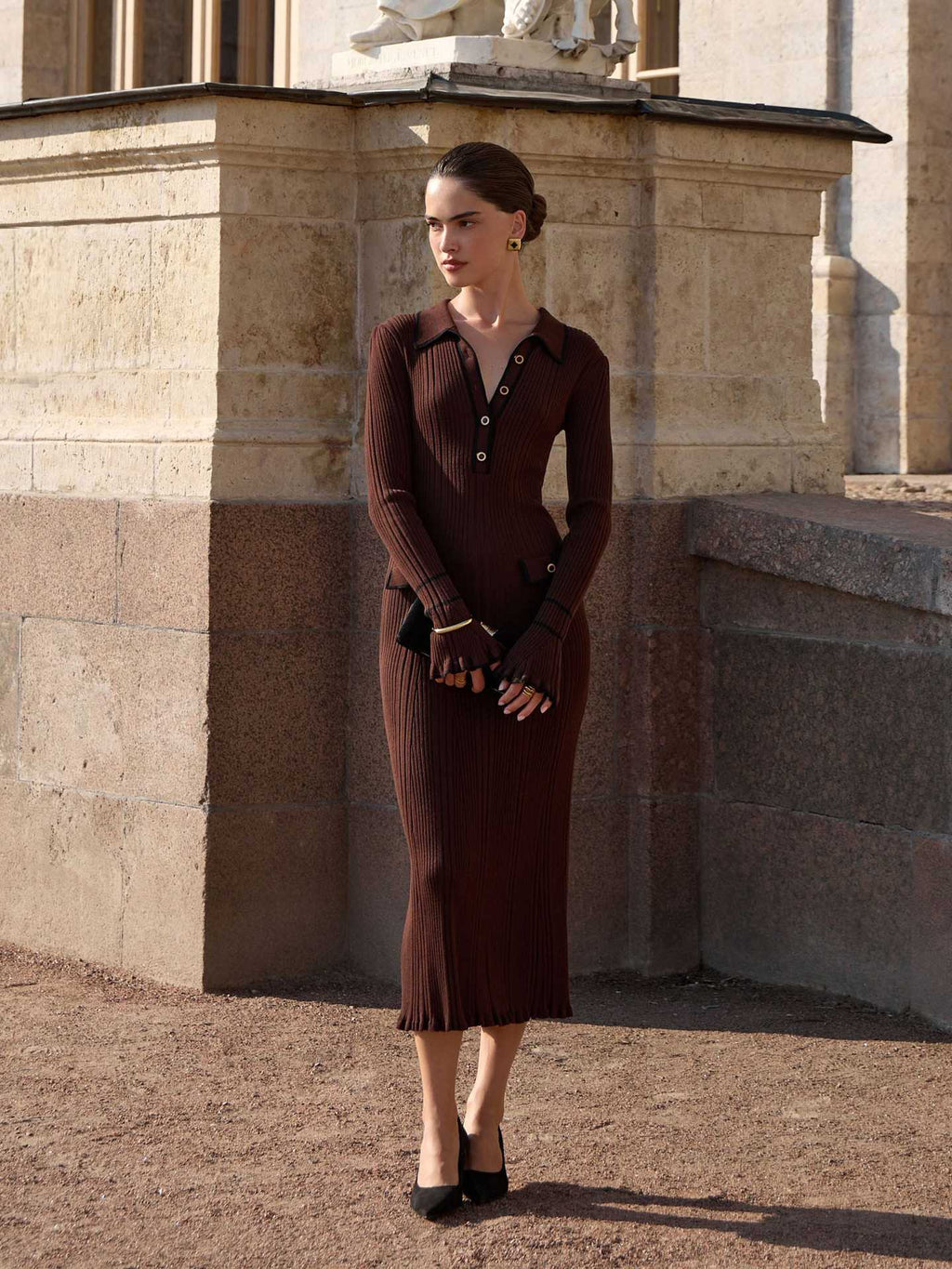 PURPLE CONTRASTING BELL SLEEVE SWEATER DRESS