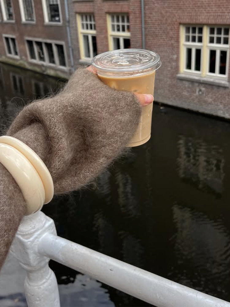 SINGLE-BREASTED FUZZY KNIT JACKET