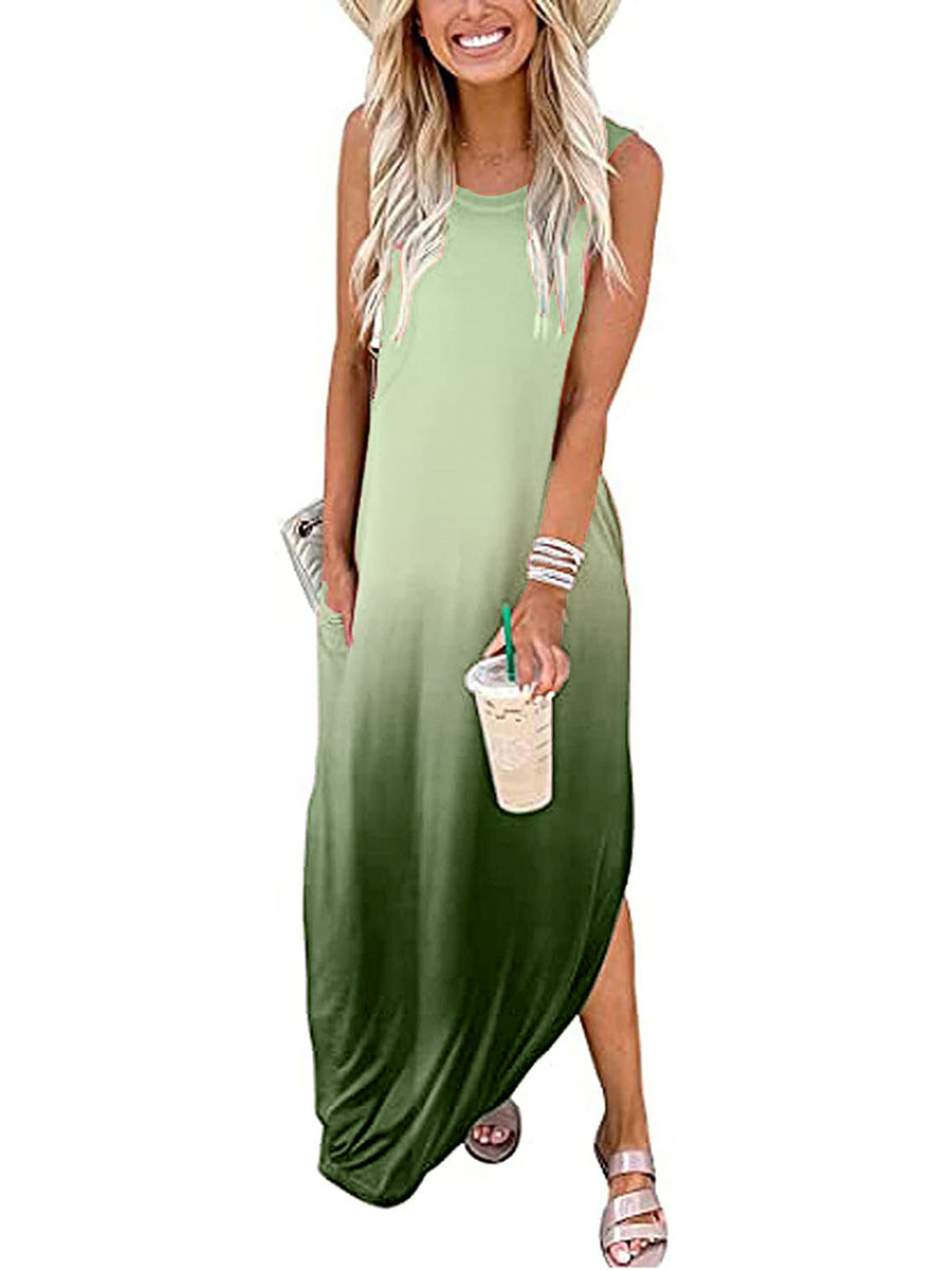 Lunimesd Round Neck Sleeveless Gradient Color Dress