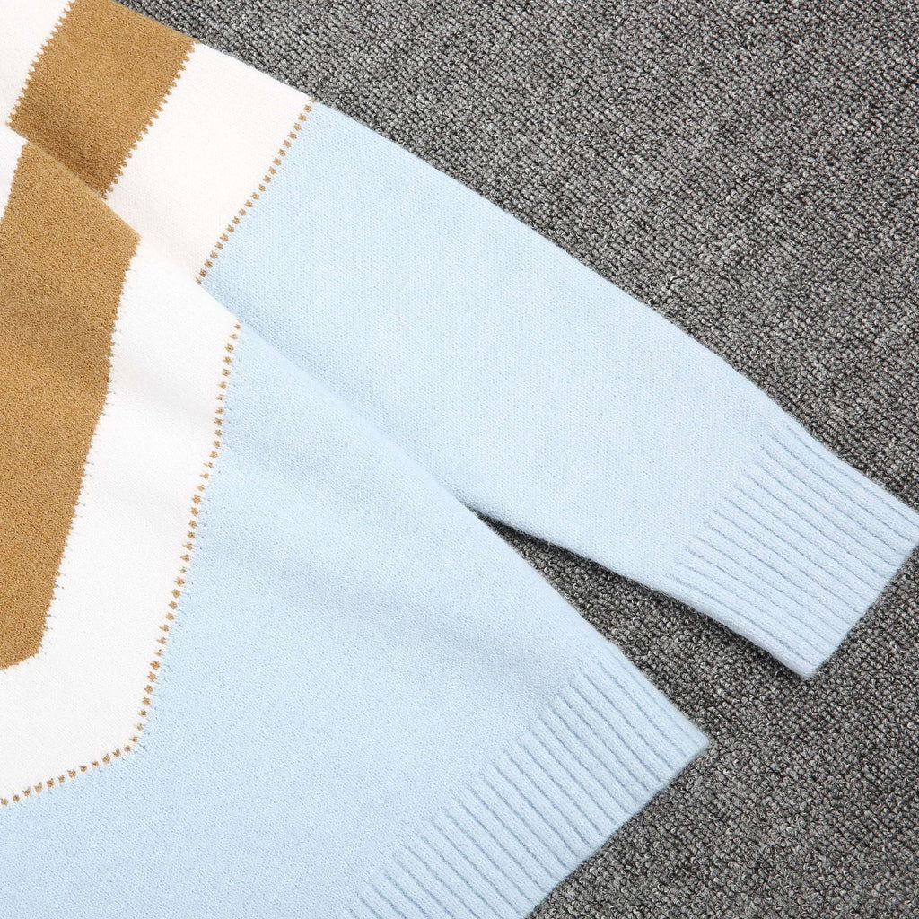 Lunimesd  Zipper V-Neck Colorful Sweater