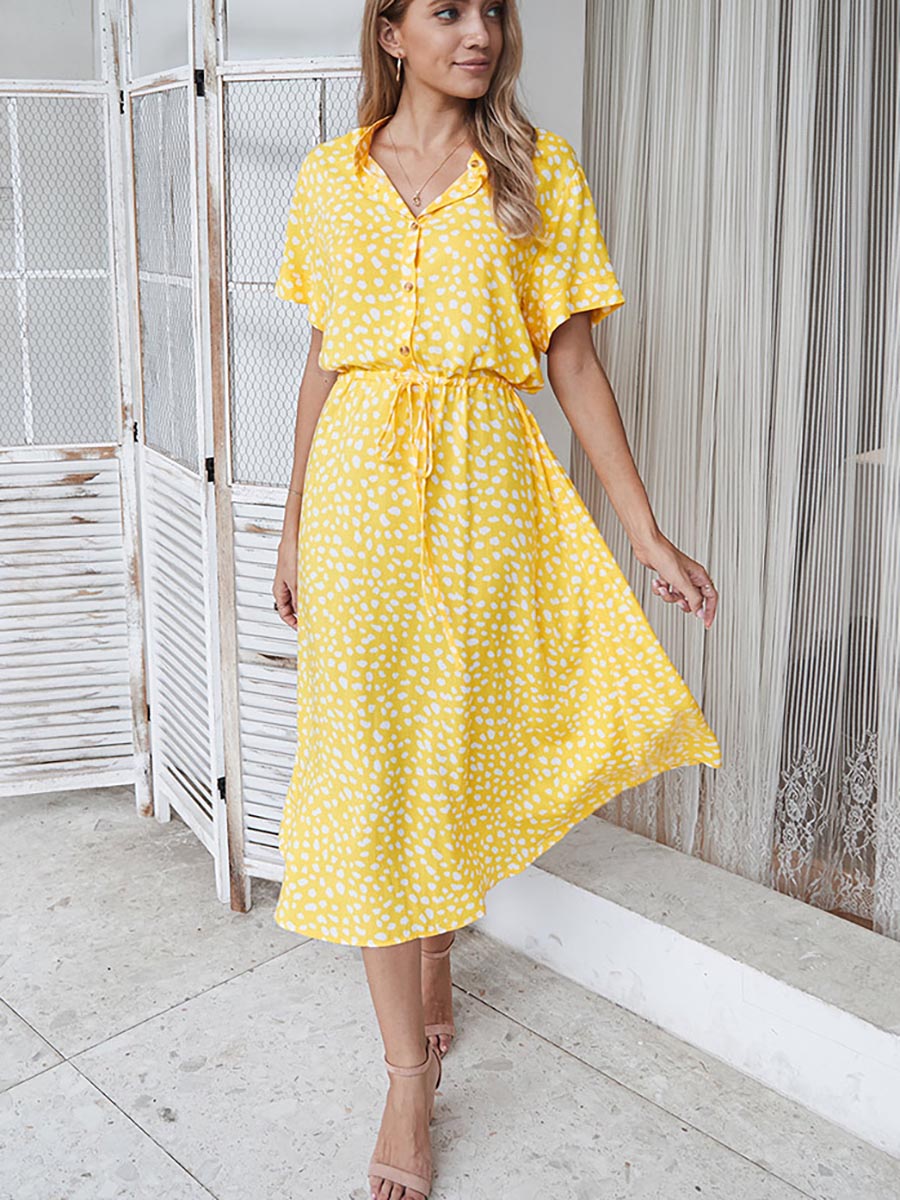 Lunimesd Polka Dot Short-Sleeve Dress(7 colors)