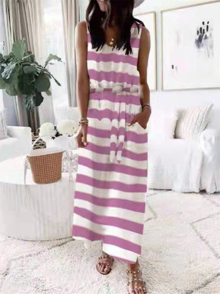 Lunimesd Elastic Waist Sleeveless Casual Maxi Dress