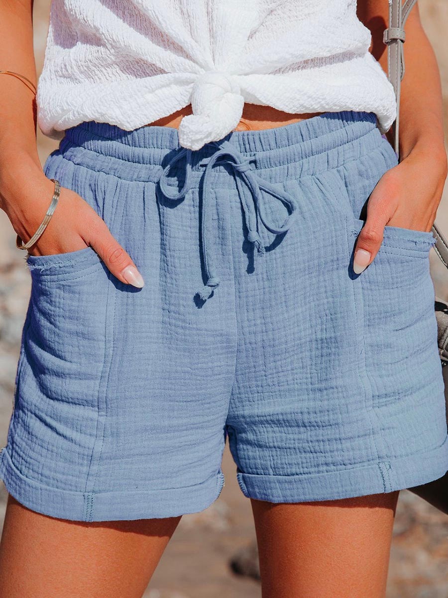 Lunimesd Tie Waist Cotton Linen Shorts with Pockets