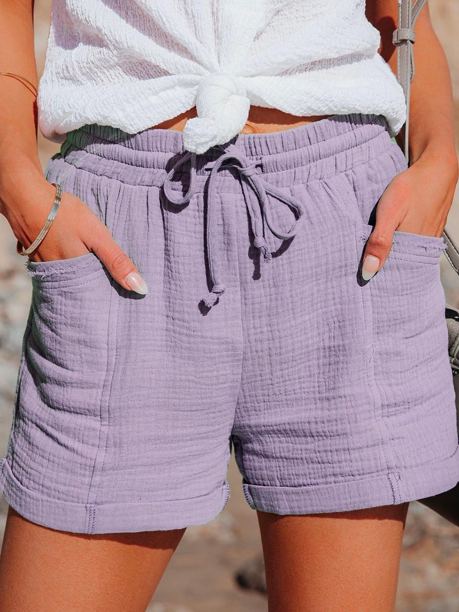 Lunimesd Tie Waist Cotton Linen Shorts with Pockets