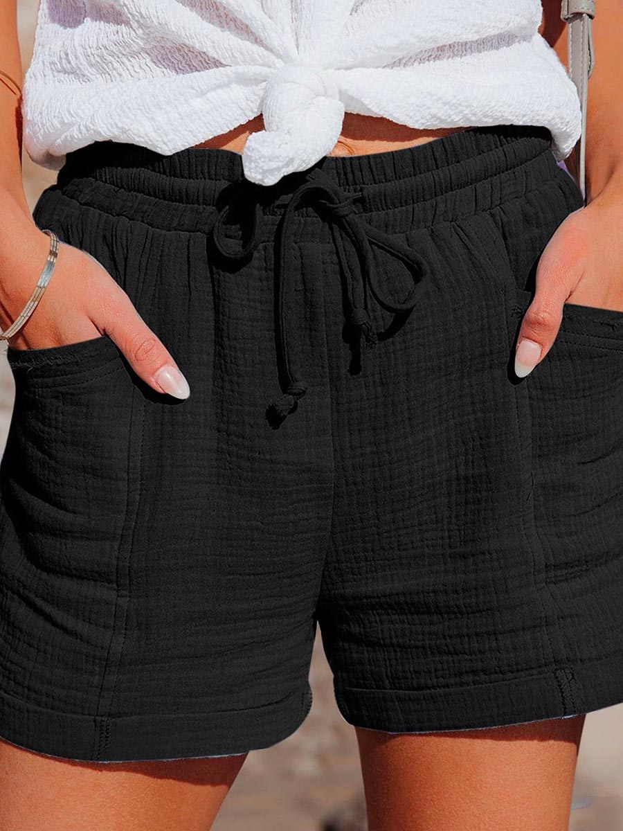 Lunimesd Tie Waist Cotton Linen Shorts with Pockets