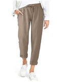 Lunimesd Drawstring High Waist Pocket Loose Large Size Cotton Linen Casual Pants