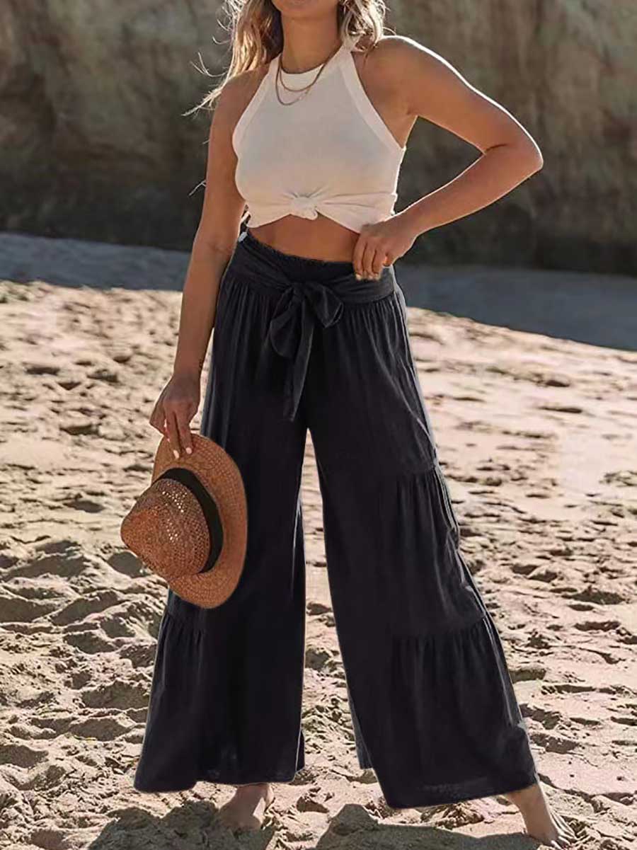 Lunimesd Strappy high-waisted pleated wide-leg pants