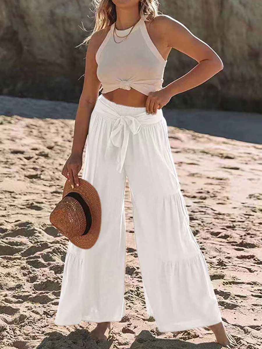 Lunimesd Strappy high-waisted pleated wide-leg pants