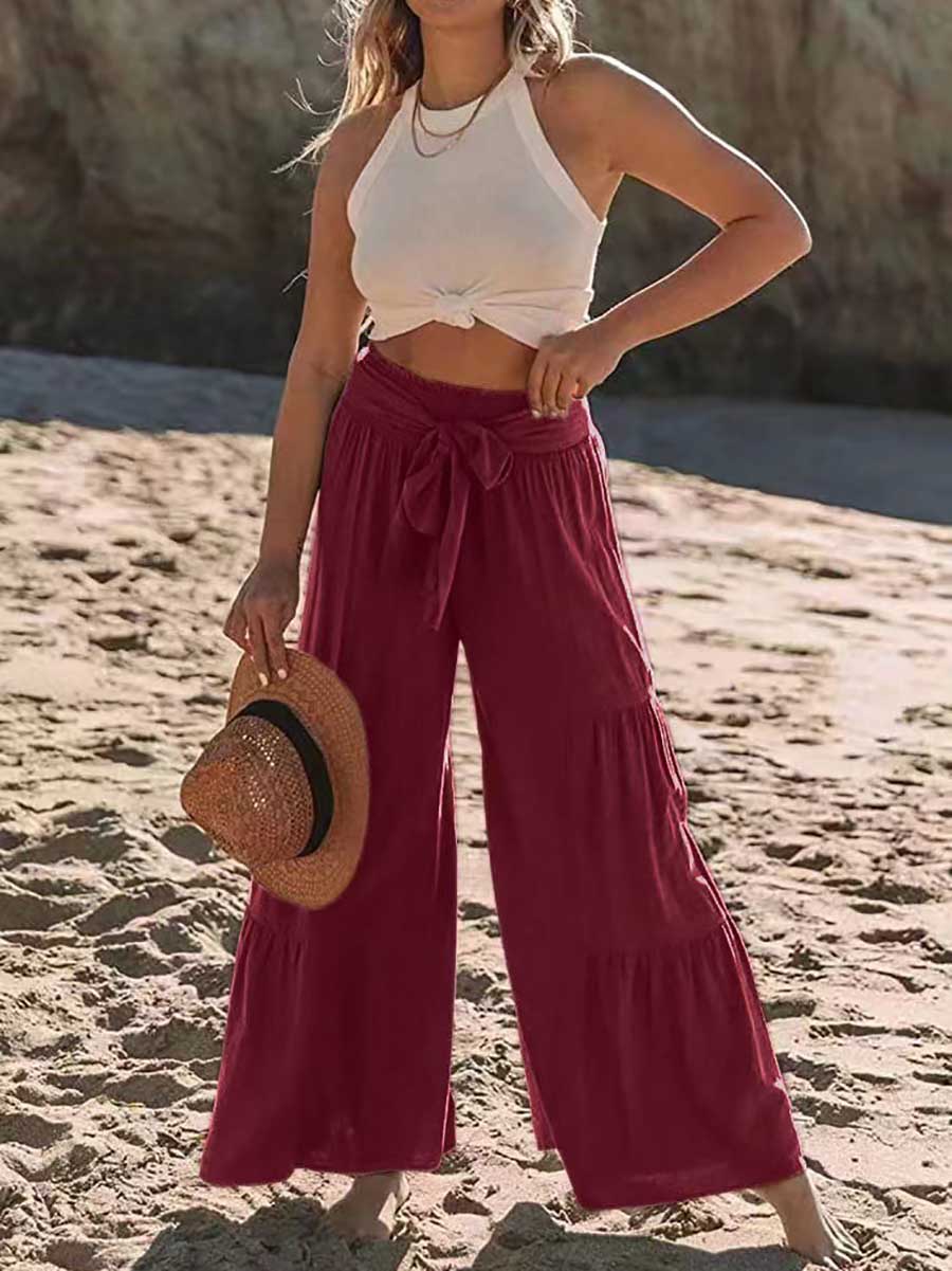 Lunimesd Strappy high-waisted pleated wide-leg pants