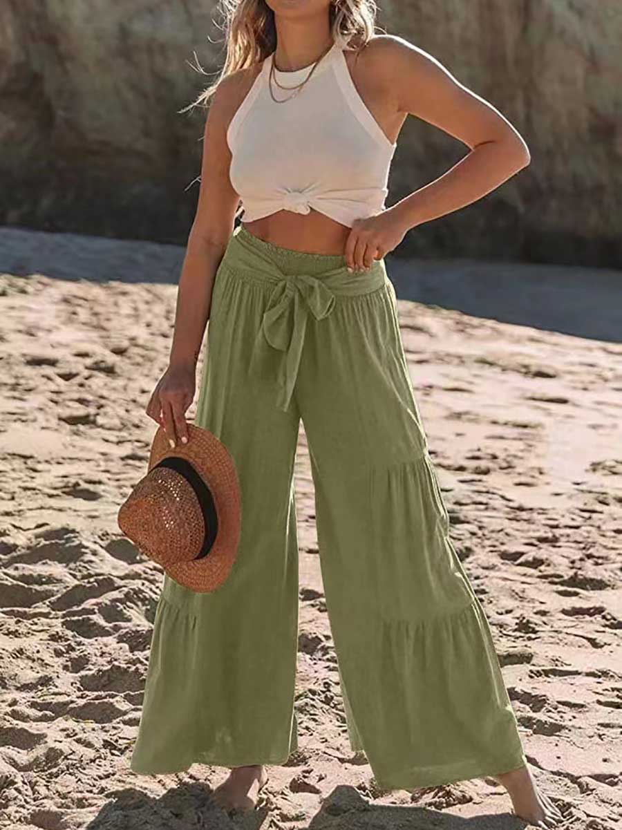 Lunimesd Strappy high-waisted pleated wide-leg pants