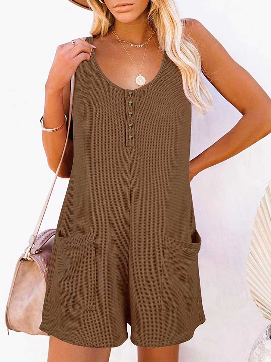 Lunimesd Casual Button Pocket Vest Jumpsuit