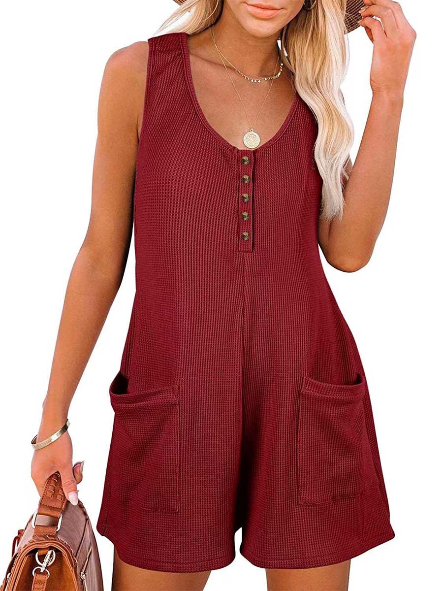 Lunimesd Casual Button Pocket Vest Jumpsuit