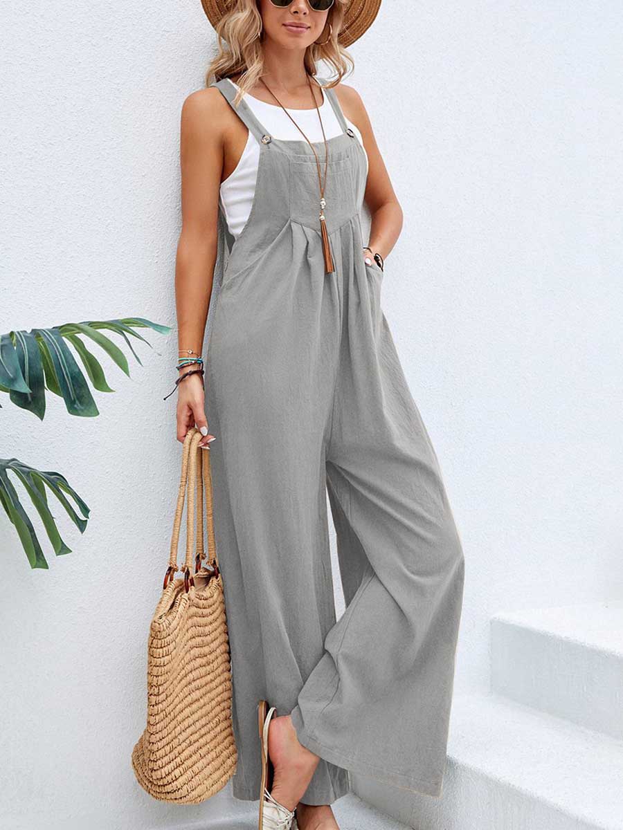 LunimesdSolid Color Casual Bib Pants