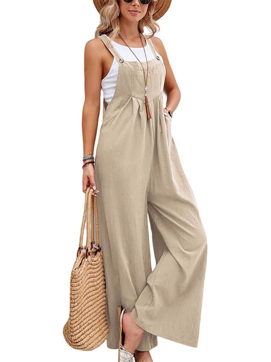 LunimesdSolid Color Casual Bib Pants