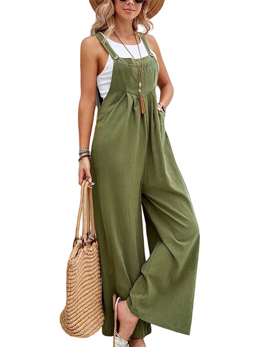 LunimesdSolid Color Casual Bib Pants