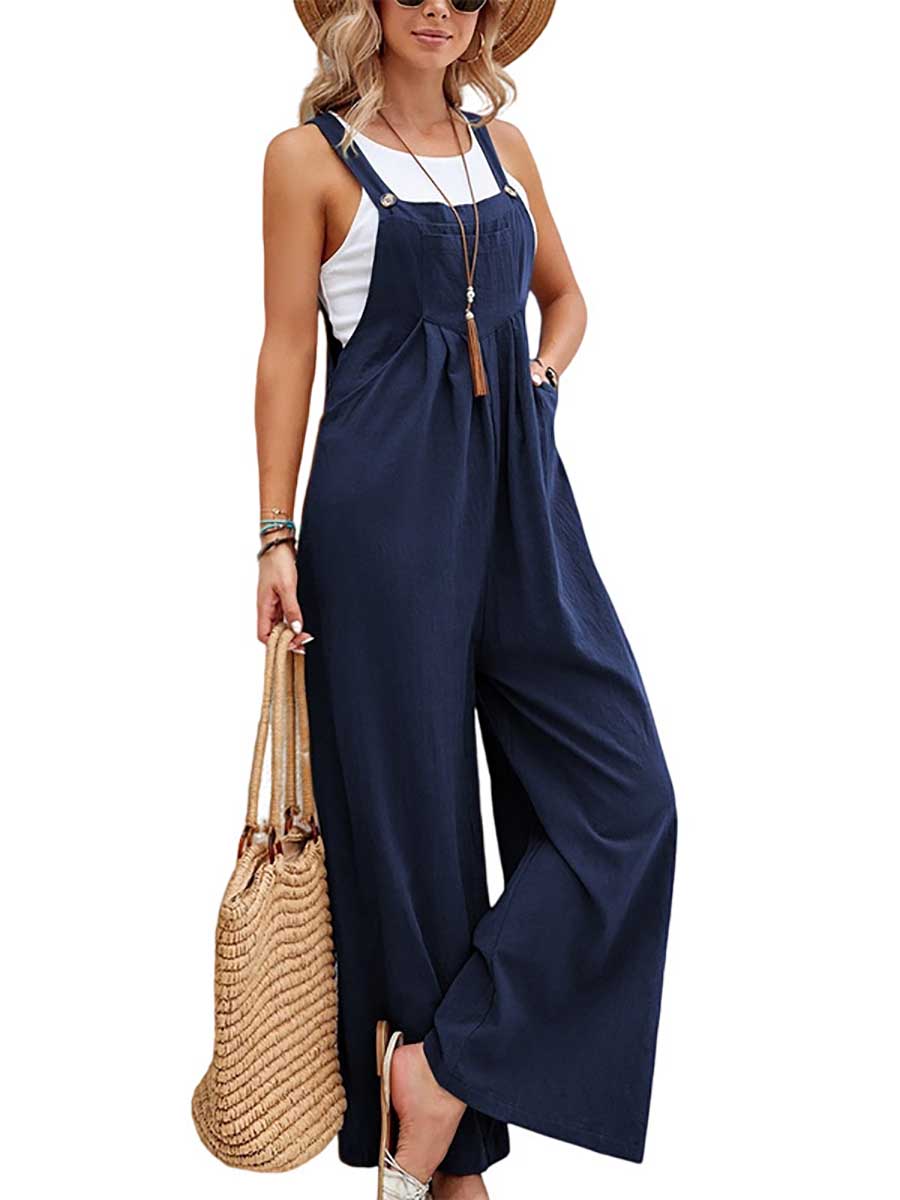LunimesdSolid Color Casual Bib Pants