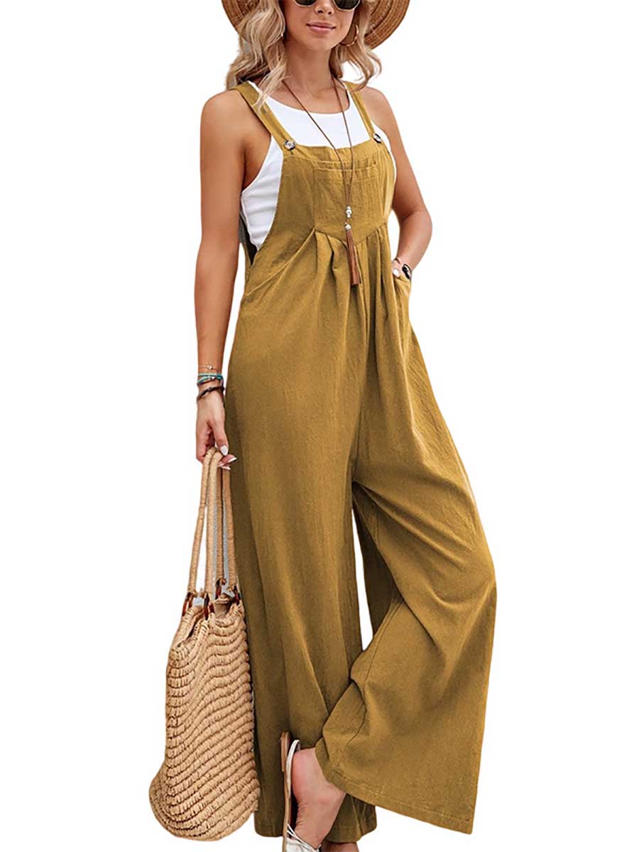 LunimesdSolid Color Casual Bib Pants