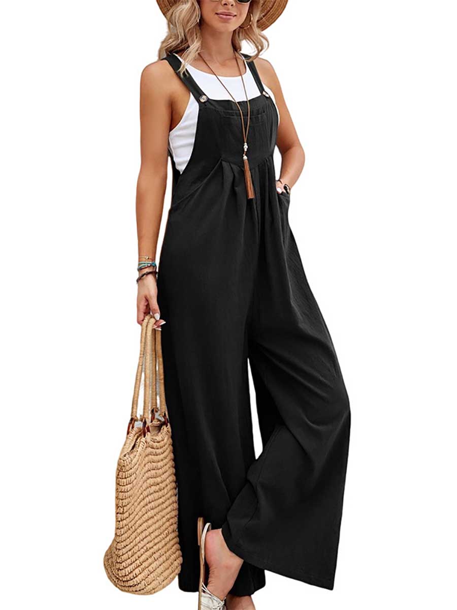 LunimesdSolid Color Casual Bib Pants