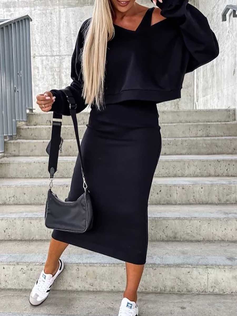 Lunimesd Sweatshirt Slim Dress 2-Piece Set
