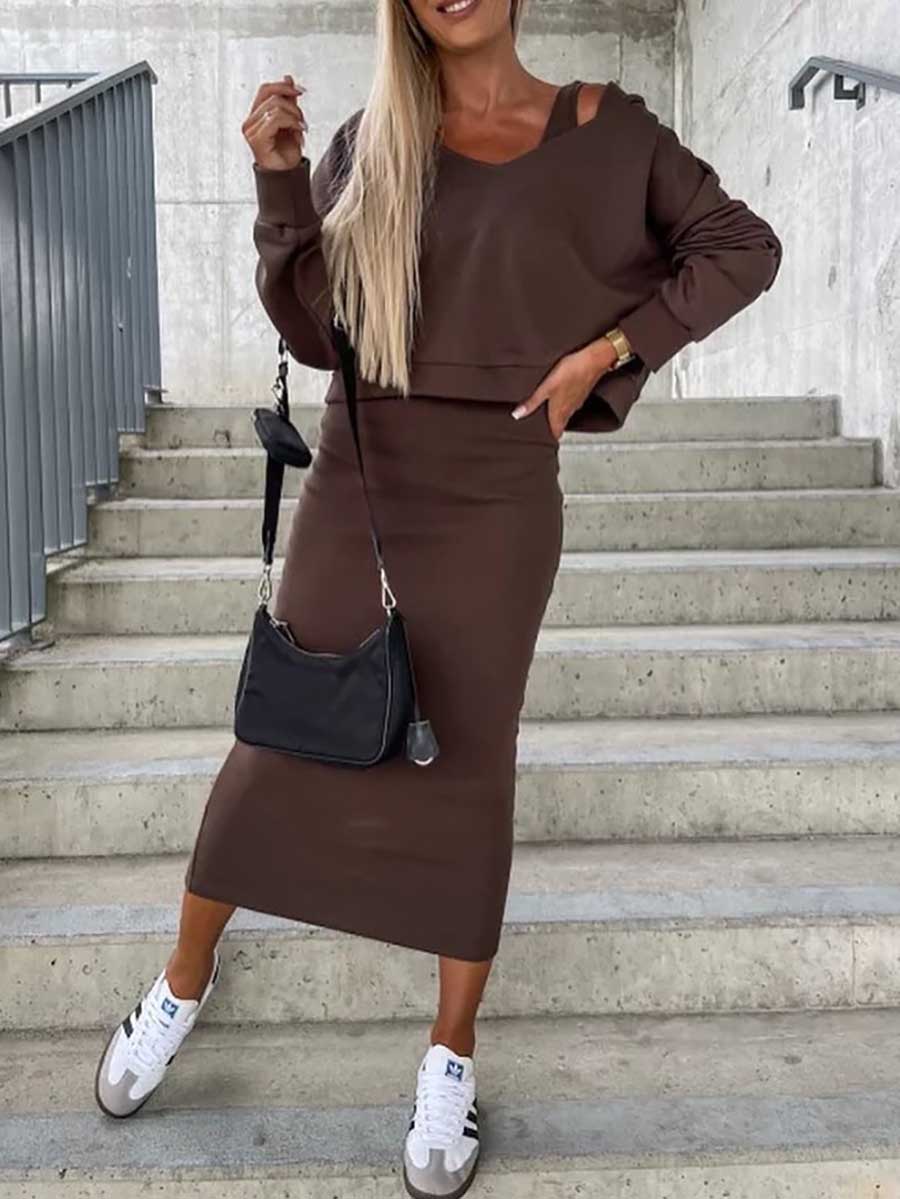 Lunimesd Sweatshirt Slim Dress 2-Piece Set