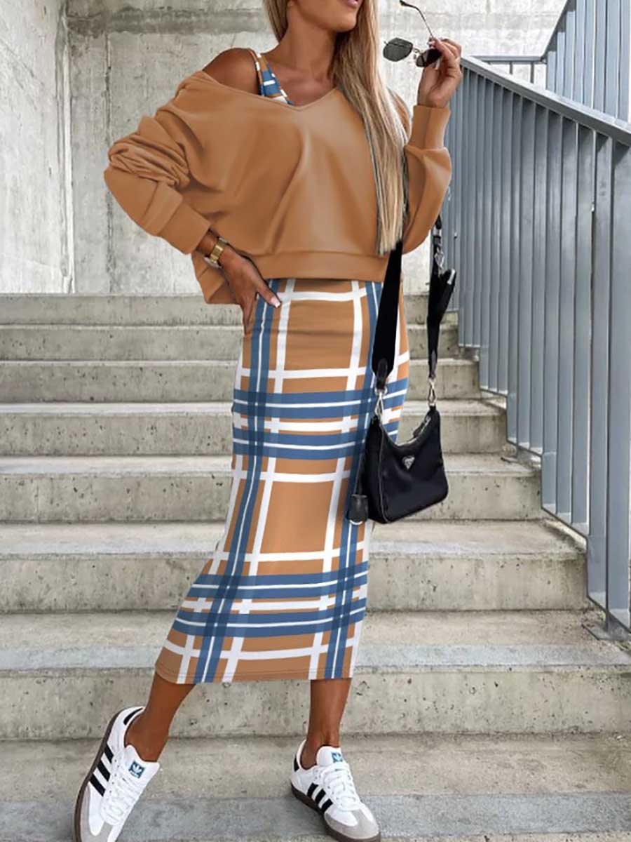 Lunimesd Sweatshirt Slim Dress 2-Piece Set