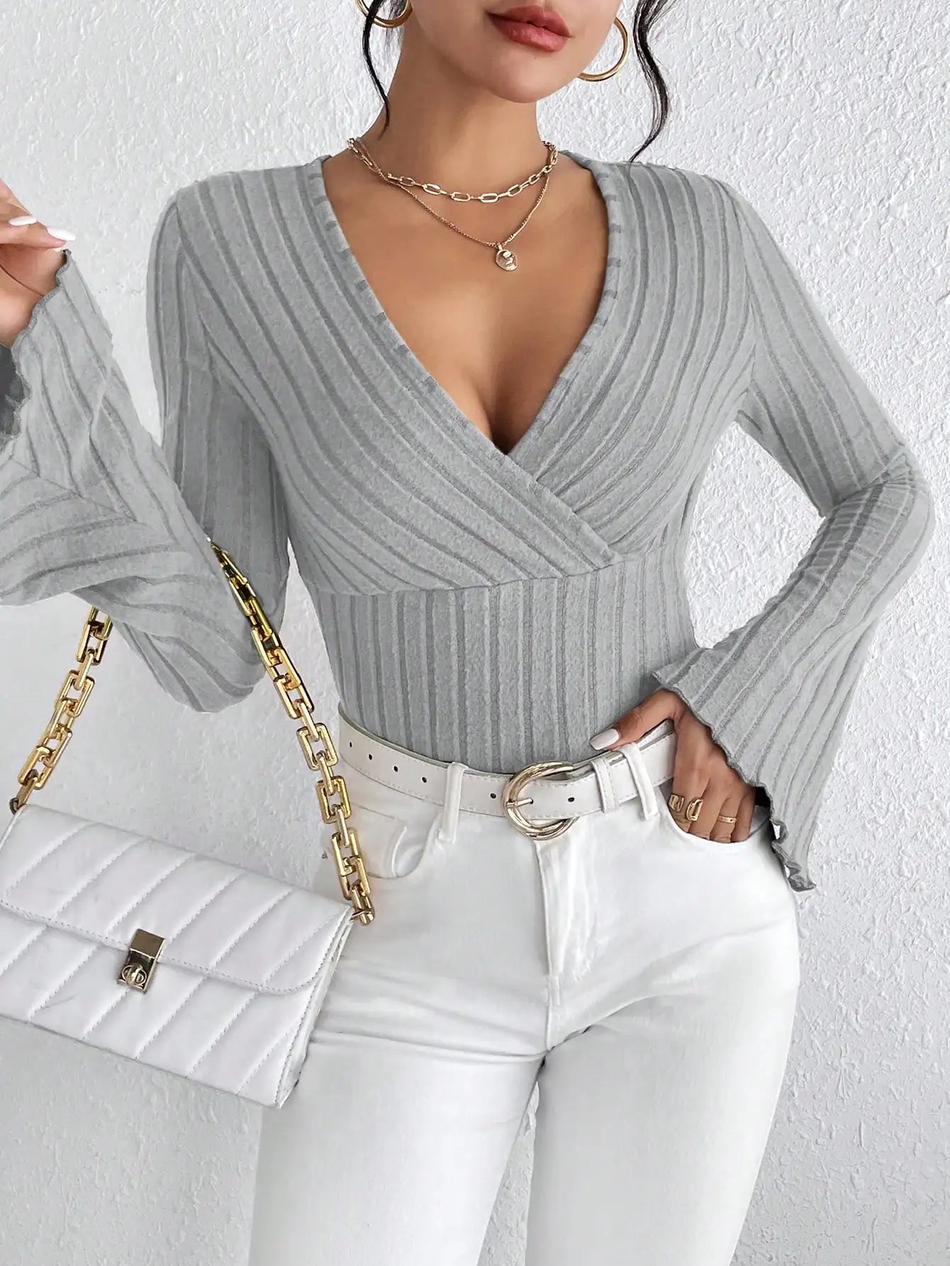 V-NECK BELL SLEEVE TOP