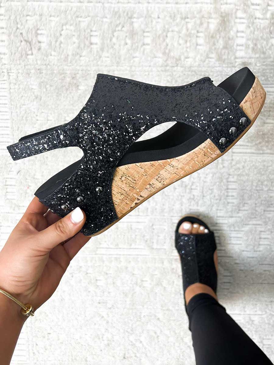 Mid Heel Glitter Sandals