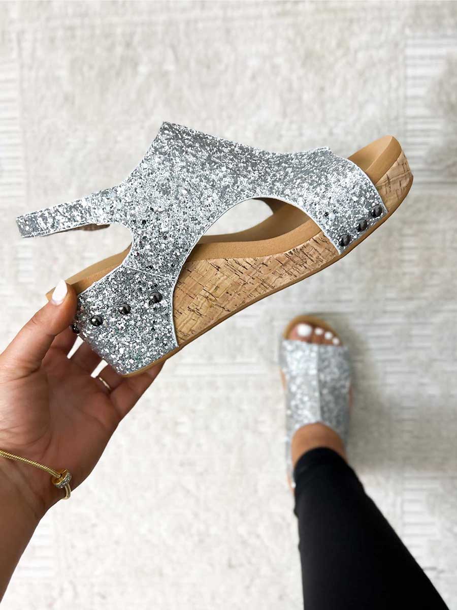 Mid Heel Glitter Sandals