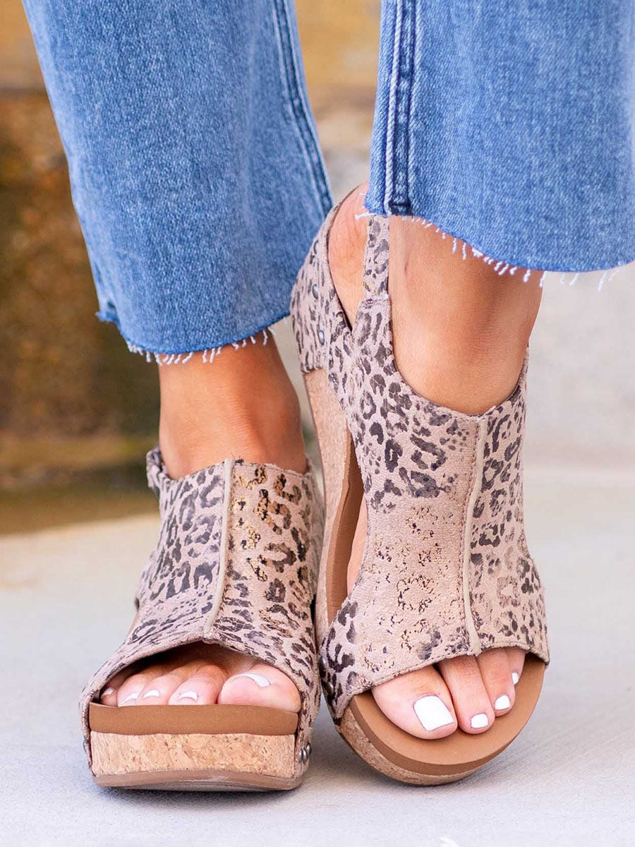 Lunimesd Leopard Wedge Sandals