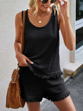 Lunimesd Fashion Fringe Vest Casual Women's Shorts Set