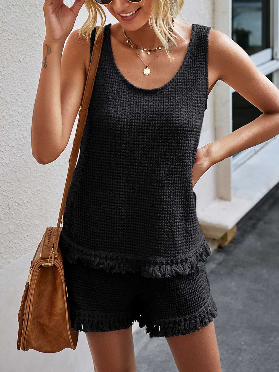 Lunimesd Fashion Fringe Vest Casual Women's Shorts Set