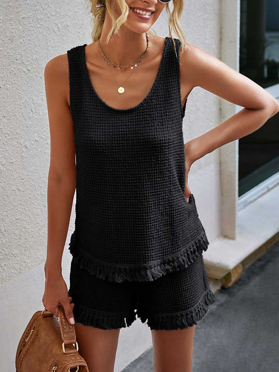 Lunimesd Fashion Fringe Vest Casual Women's Shorts Set