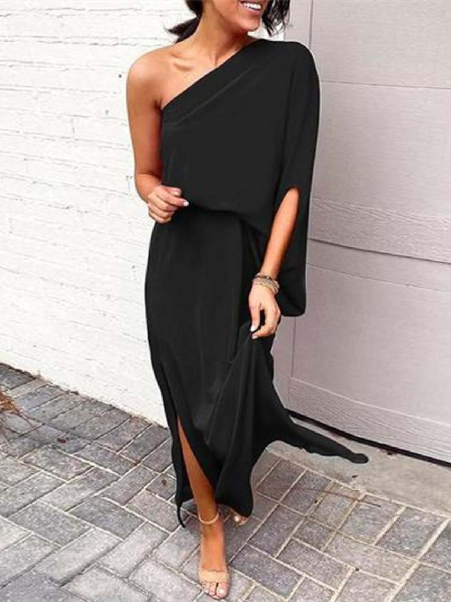 Lunimesd One-shoulder Bat Sleeve Loose Maxi Dress