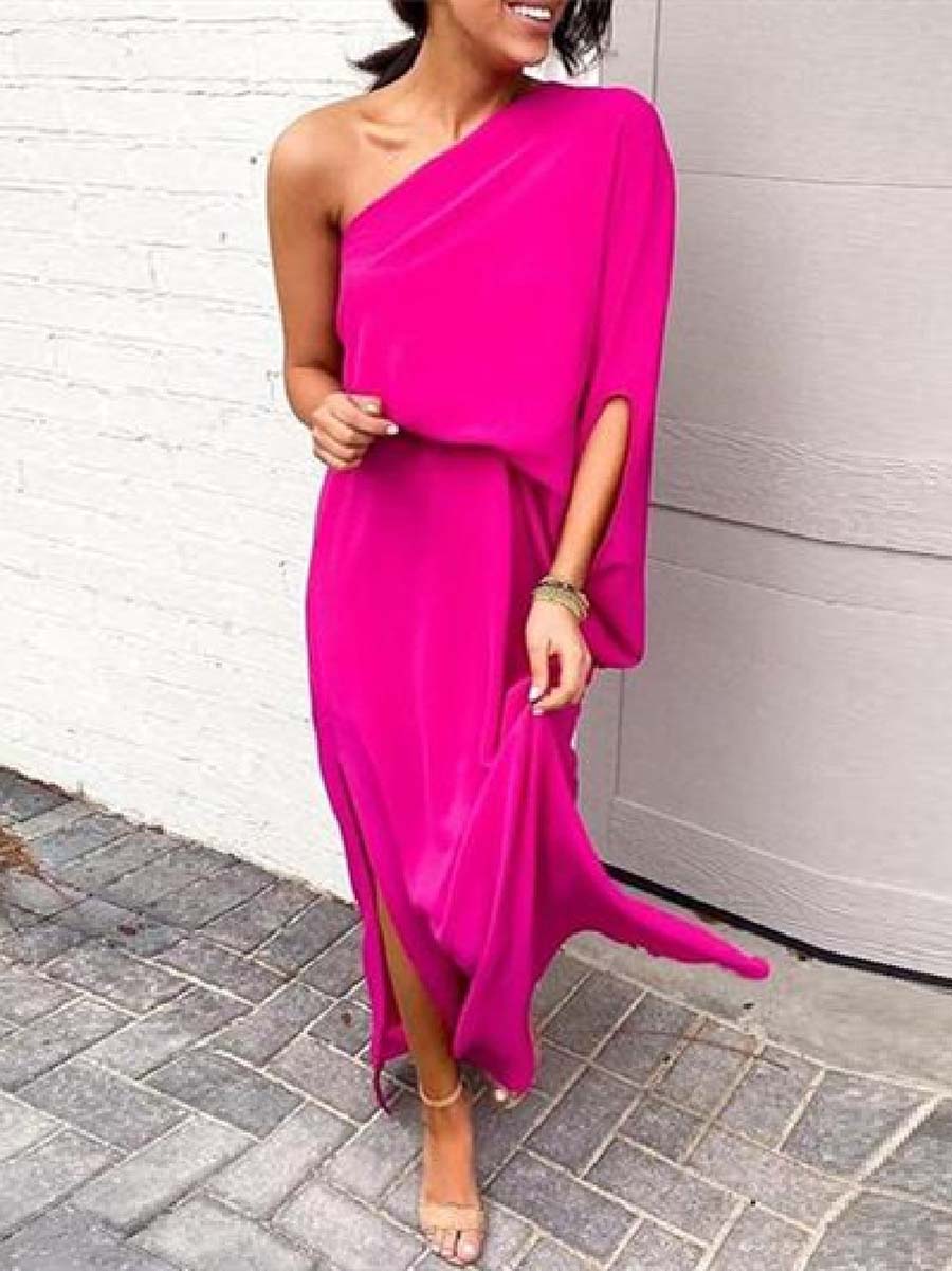Lunimesd One-shoulder Bat Sleeve Loose Maxi Dress