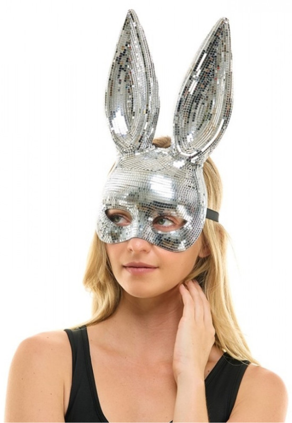 Gorgeous and unique disco mirror glass bunny rabbit masquerade mask 203