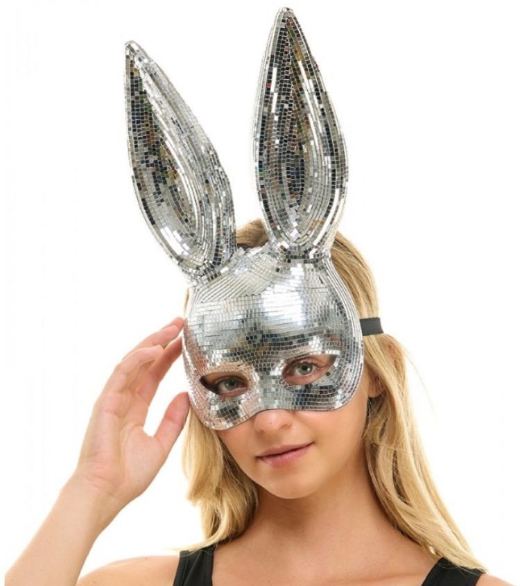 Gorgeous and unique disco mirror glass bunny rabbit masquerade mask 203